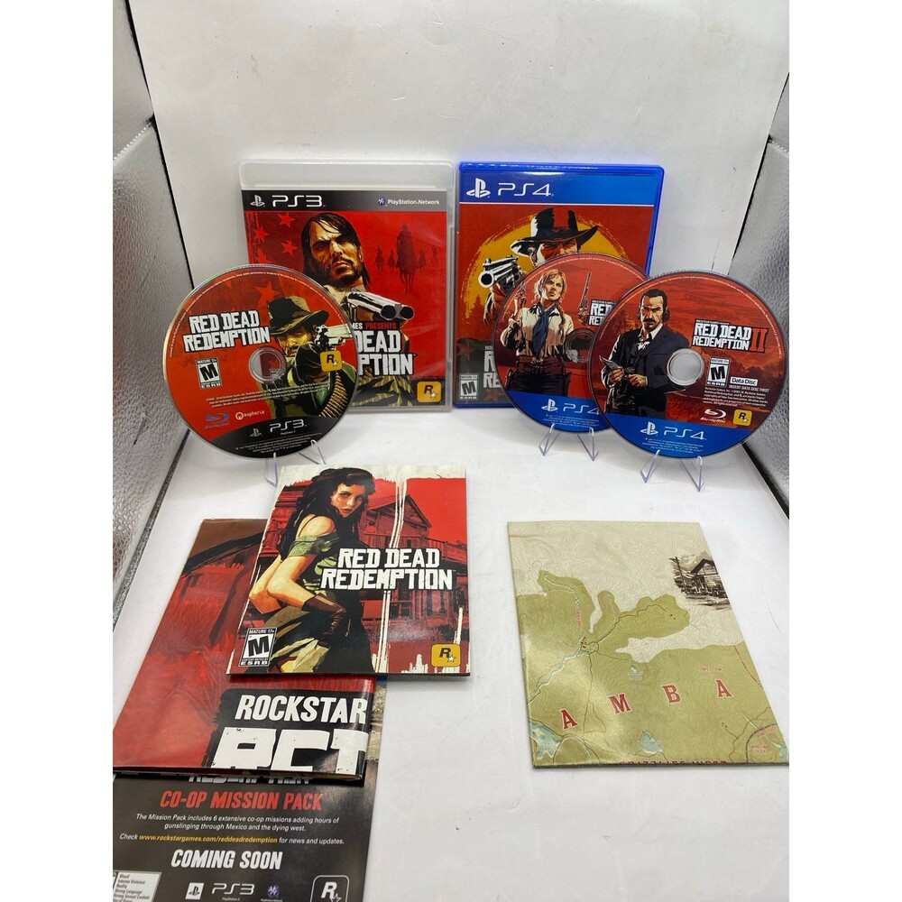 Red Dead Redemption 1 & 2 Bundle PlayStation 3 4 PS3 PS4 CIB w Maps Tested